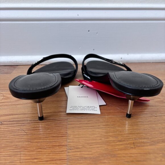 Mango Black Leather Sandals w/ Metallic Heel - Picture 10 of 12